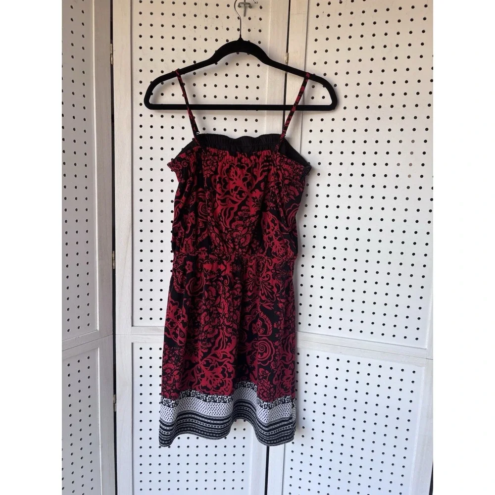 Express Mini Dress Spaghetti Strap Wrap‎ Red Black Geo Print Women's M